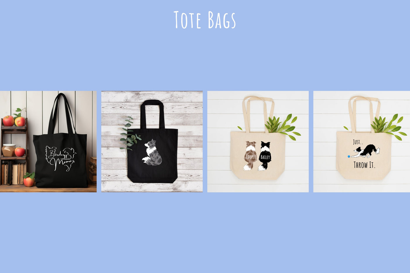 border collie tote bags