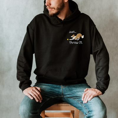Just Throw It Border Collie Embroidered Hoodie
