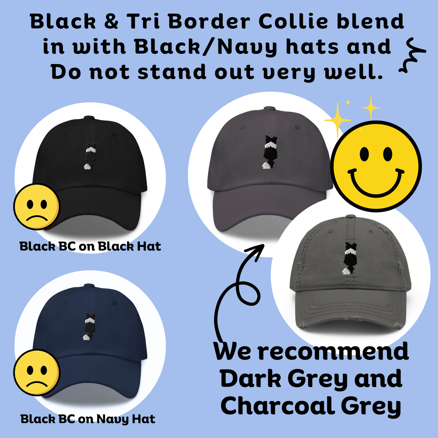 Border Collie Embroidered Hat Option
