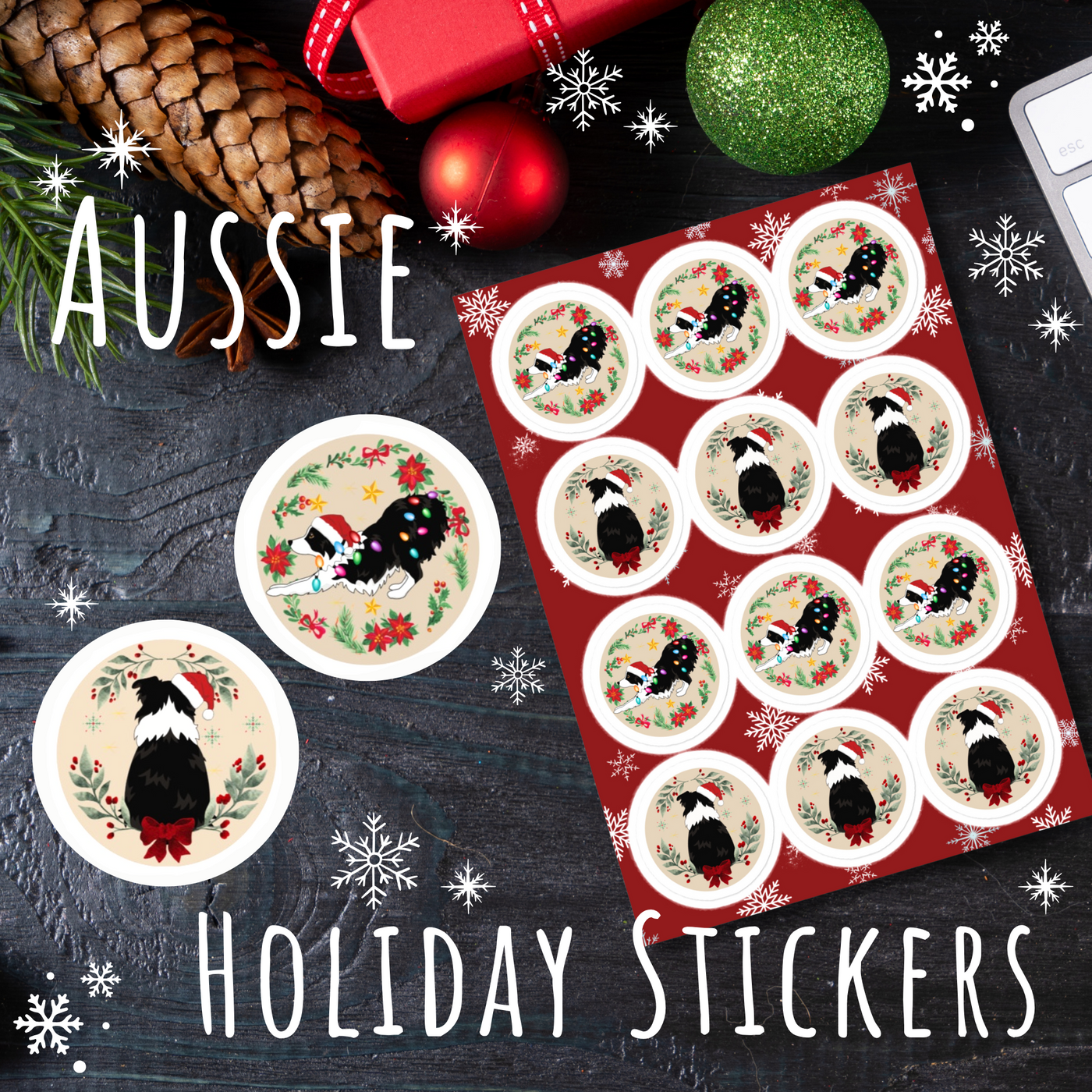 Australian Shepherd Holiday Sticker Sheet