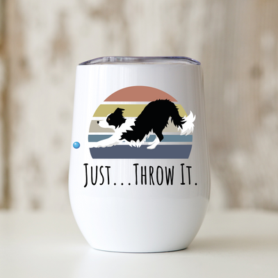 Just throw it border collie cup | just throw it retro border collie | Retro border collie | border collie tumbler | border collie mug | just throw it mug | border collie gift for border collie lovers
