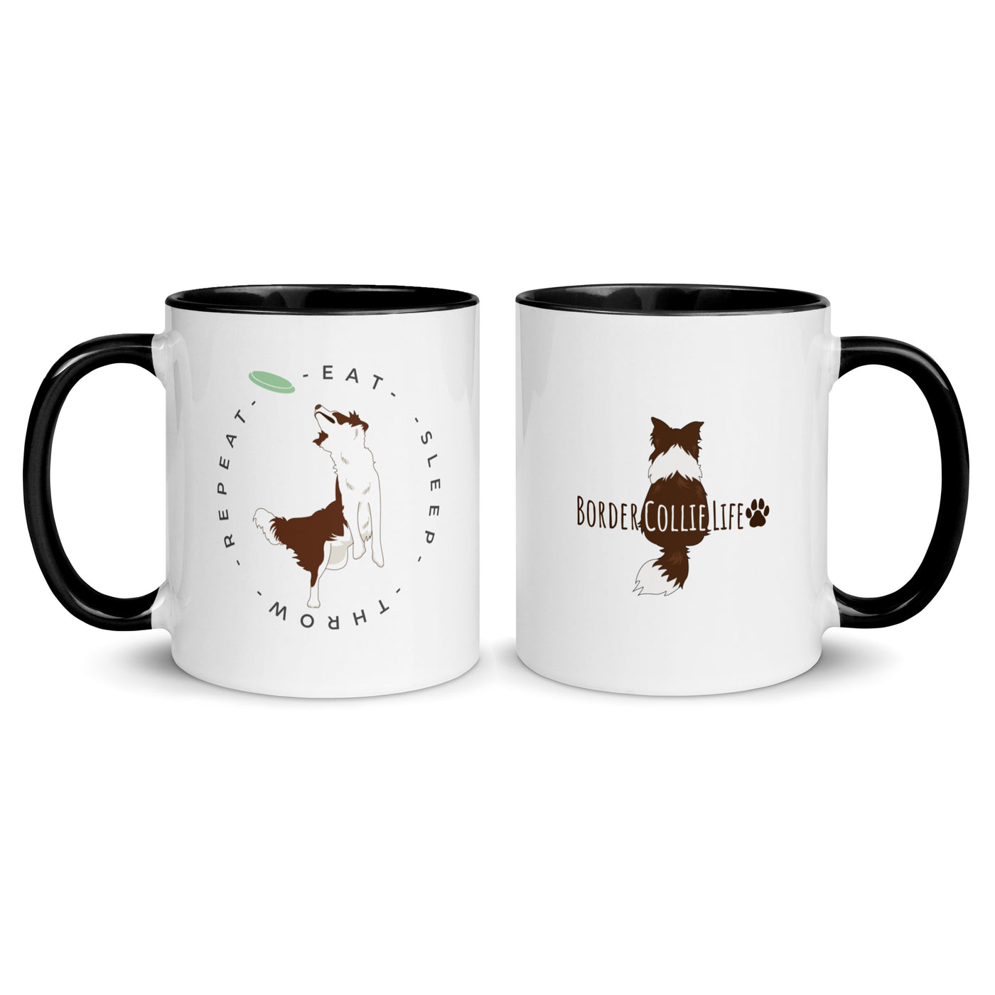 chocolate brown border collie mug | border collie mug | Eat sleep throw repeat border collie mug | disc dog coffee mug | Agility dog border collie | frisbee dog border collie