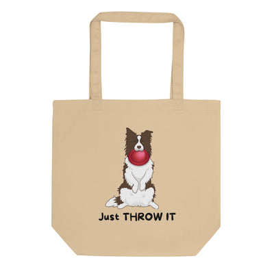 just throw it brown border collie tote bag