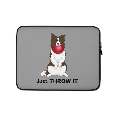 Just Throw It Workaholic Brown Border Collie Laptop Sleeve