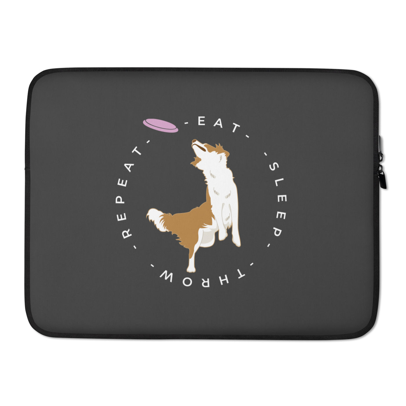 eat sleep throw repeat red border collie laptop sleeve