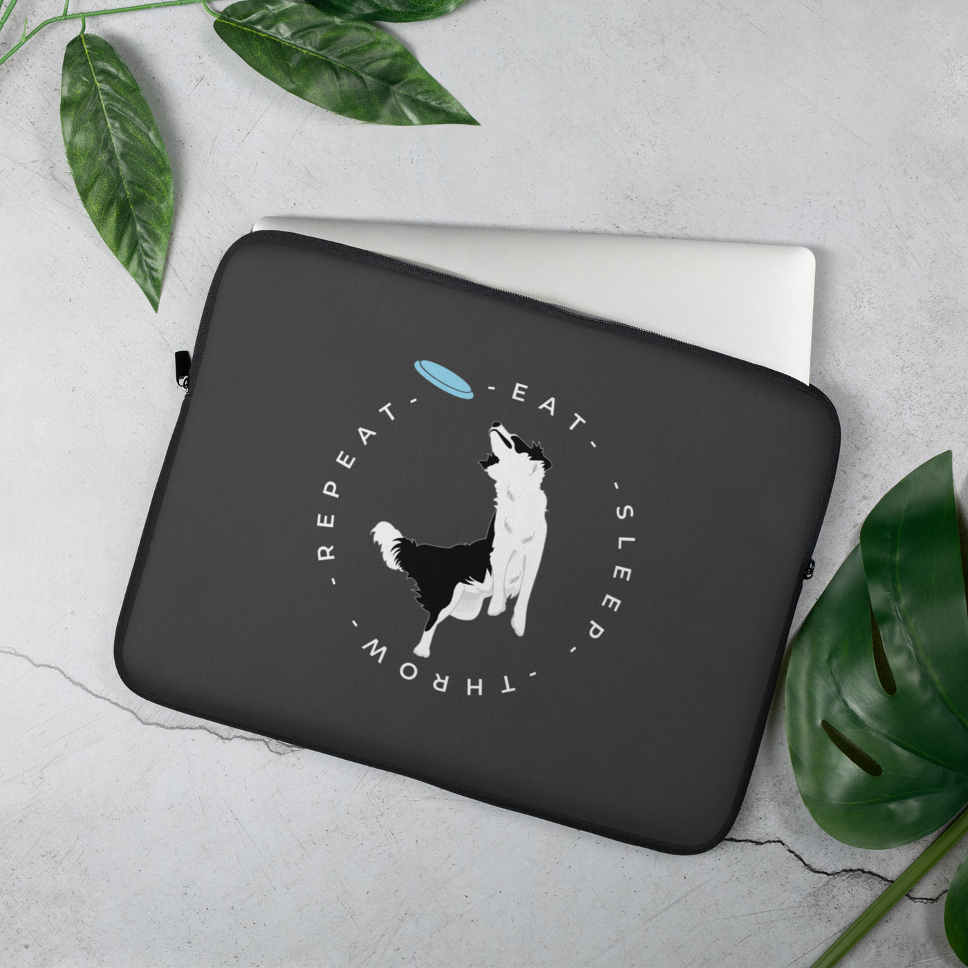 eat sleep throw repeat border collie laptop sleeve