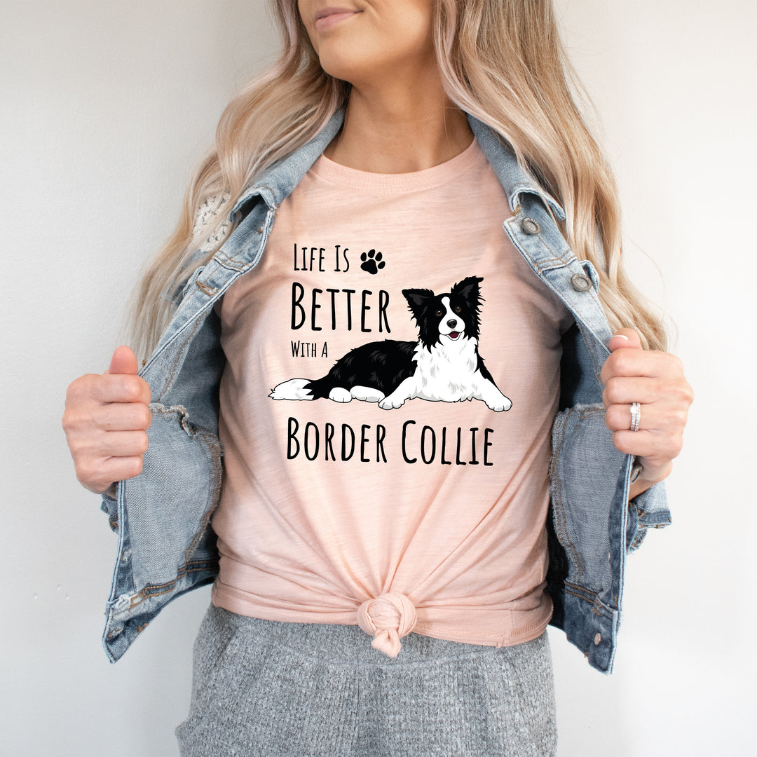 T-shirt Homme Gildan Heavy Weight - Motif Border Collie Coloré - Coton Préshrunk, Coupe Loose Fit - Neuf Sans étiquette
